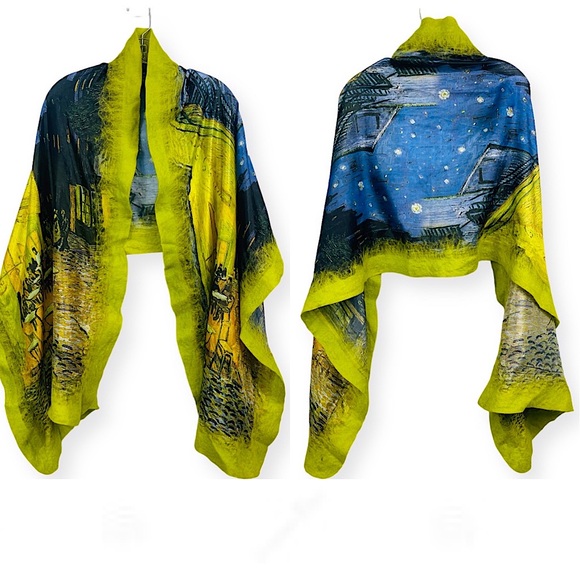 Hand Crafted Accessories - Unique Silk Wool Felt Felted Handmade Hand Crafted Large Scarf Yellow Blue Artsy